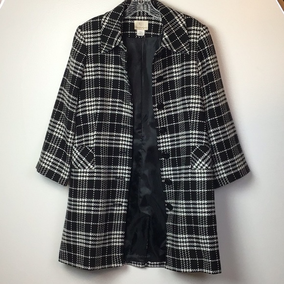 HOT & HOLLYWOOD BLACK/WHITE PLAID PEA COAT - Picture 6 of 8